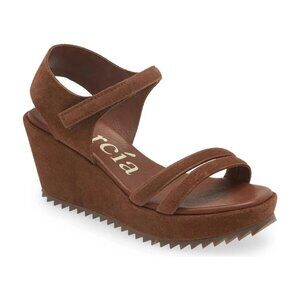 $600 Pedro Garcia Francisca Platform Wedge Sandal Cocoa Castoro 37.5 (TE8)